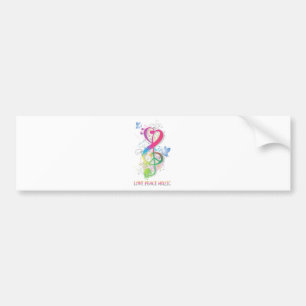 Love Peace Music Splatter zwaait bloemen vogels Bumpersticker