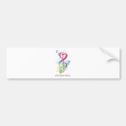 Love Peace Music Splatter zwaait bloemen vogels Bumpersticker (Voorkant)