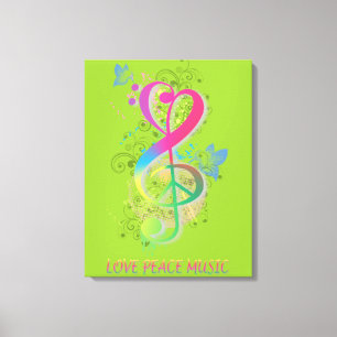 Love Peace Music Splatter zwaait bloemen vogels Canvas Afdruk