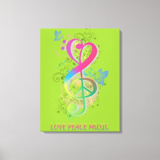 Love Peace Music Splatter zwaait bloemen vogels Canvas Afdruk (Voorkant)