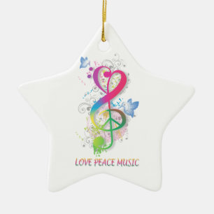 Love Peace Music Splatter zwaait bloemen vogels Keramisch Ornament