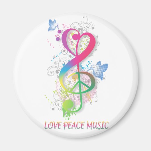 Love Peace Music Splatter zwaait bloemen vogels Magneet (Voorkant)