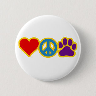 Love Peace Paw Ronde Button 5,7 Cm