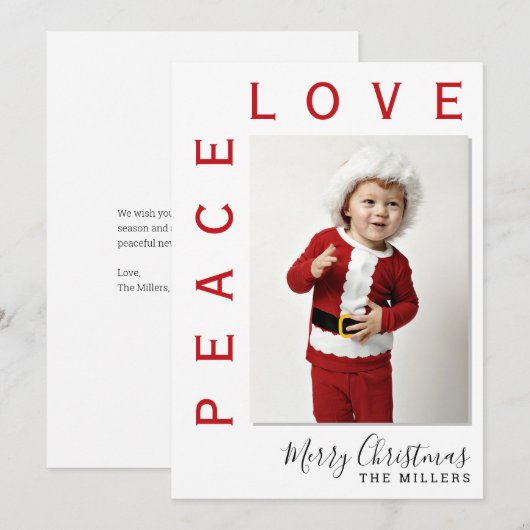 Love Peace Photo Kerstfeestdag Card Feestdagenkaart (Voorkant / Achterkant)