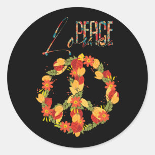Love Peace Retro 60s 70s Floral Hippie Peace Sign Ronde Sticker