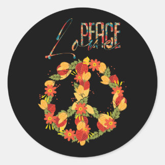 Love Peace Retro 60s 70s Floral Hippie Peace Sign Ronde Sticker
