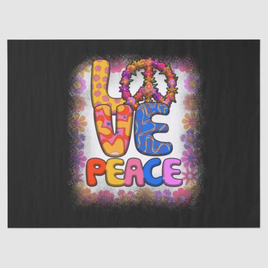 Love Peace Retro 60s & 70s Floral Hippie Peace Tissuepapier (Voorkant)