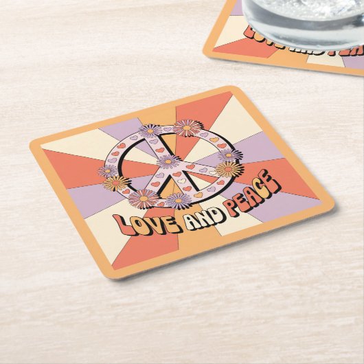  Love Peace Sign Flowers  Kartonnen Onderzetters (Schuin)