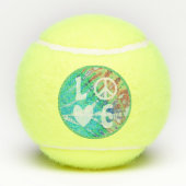 Love Peace Sign Heart Fun Hippie Boho Blauwgroen T Tennisballen (Achterkant)