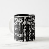 Love Peace Typography Tweekleurige Koffiemok (Voorkant links)