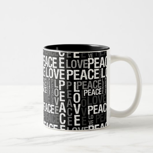 Love Peace Typography Tweekleurige Koffiemok (Rechts)