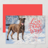 Love Peace Wags Red Script Dog Foto Feestdagenkaart (Voorkant / Achterkant)