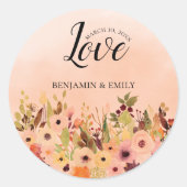 Love Peach Country Garden Waterverf bruiloft Ronde Sticker (Voorkant)