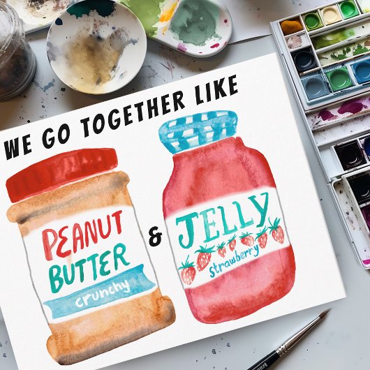 LOVE Peanut Butter en Jelly Waterverf FRIENDS Briefkaart