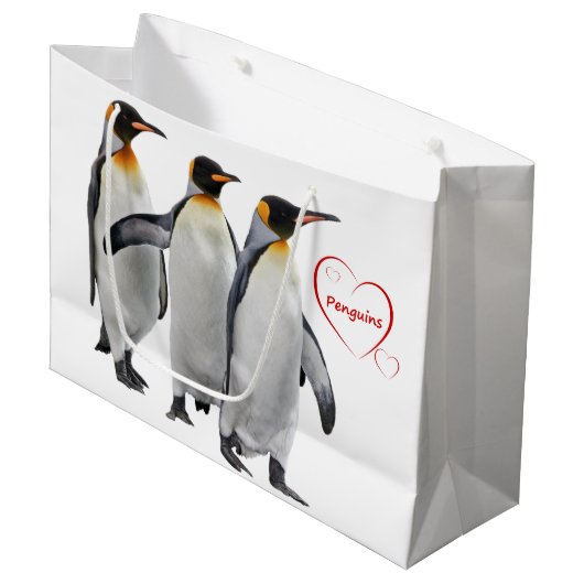 Love Penguins Gift Bag (kies uw kleur) Large Cadeautasje (Voorkant Gekanteld)