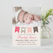 Love Pennant Valentijn Birth Announcement Feestdagenkaart (Staand voorkant)