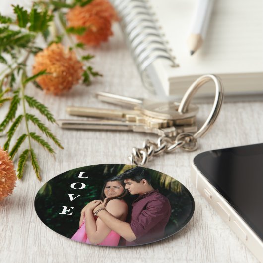 Love Personalized Photo Button Sleutelhanger (Zijkant)