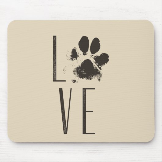 Love Pet Paw Print Brown Grunge Typografie Muismat (Voorkant)