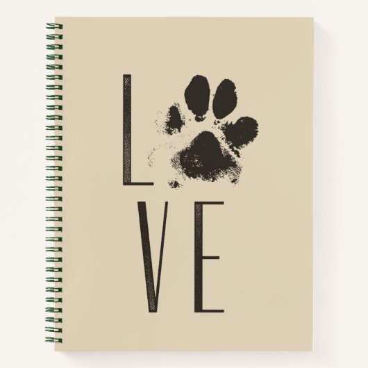 Love Pet Paw Print Brown Grunge Typografie Notitieboek (Voorkant)