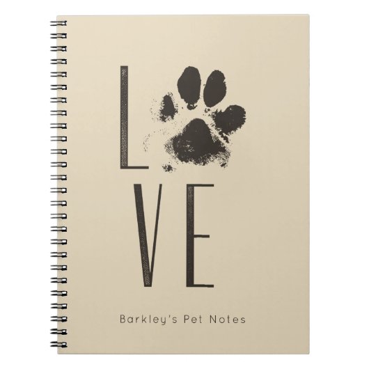 Love Pet Paw Print Brown Grunge Typografie Notitieboek (Voorkant)