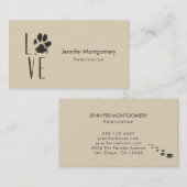 Love Pet Paw Print Brown Grunge Typografie Visitekaartje (Voorkant / Achterkant)