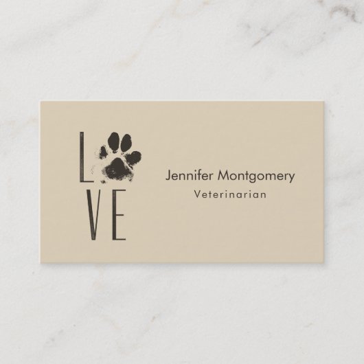 Love Pet Paw Print Brown Grunge Typografie Visitekaartje (Voorkant)