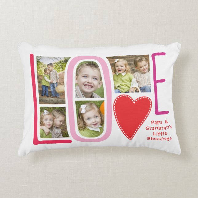 Love Photo Collage Grandkids Pillow for Grandma Accent Kussen (Voorkant)