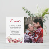 Love Photo Marsala Floral Wedding Invitation Card Kaart (Staand voorkant)