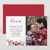 Love Photo Marsala Floral Wedding Invitation Card Kaart (Voorkant / Achterkant)