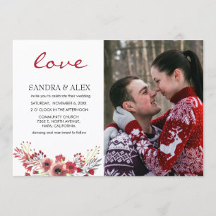 Love Photo Marsala Floral Wedding Invitation Card Kaart