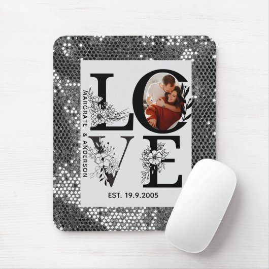 Love photo simple modern personalised gift silver muismat (Met muis)