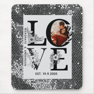 Love photo simple modern personalised gift silver muismat
