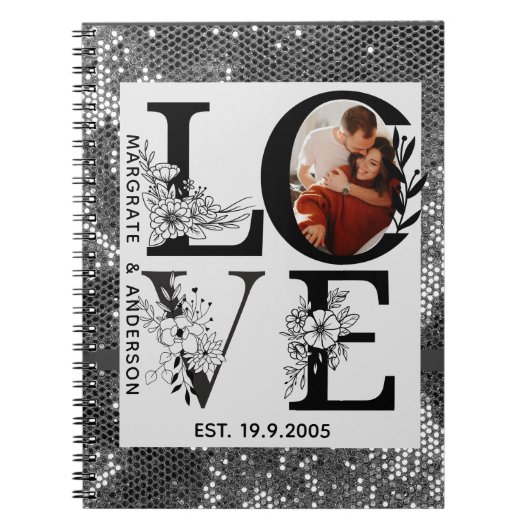 Love photo simple modern personalised gift silver notitieboek (Voorkant)