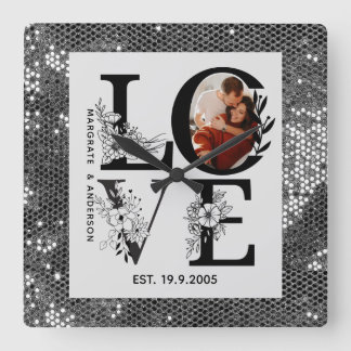 Love photo simple modern personalised gift silver vierkante klok