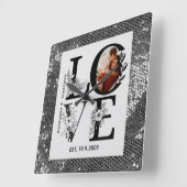 Love photo simple modern personalised gift silver vierkante klok (Hoek)