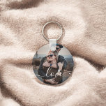 Love Photo Simple Sleutelhanger<br><div class="desc">Eenvoudige sleutelhanger met uw foto en moderne handgeschreven doopvont.</div>