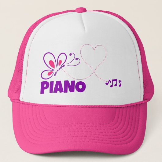 Love Piano Pink Purple Butterfly Heart Trucker Pet (Voorkant)