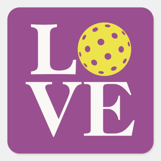 "LOVE" Pickleball Framboos Paars Vierkante Sticker (Voorkant)