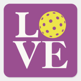 "LOVE" Pickleball Framboos Paars Vierkante Sticker
