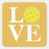 "LOVE" Pickleball Mosterdgeel Vierkante Sticker (Voorkant)