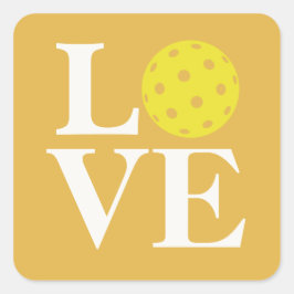 "LOVE" Pickleball Mosterdgeel Vierkante Sticker