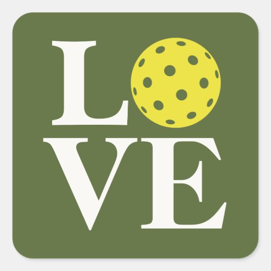"LOVE" Pickleball Olijfgroen Vierkante Sticker (Voorkant)