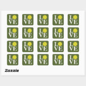 "LOVE" Pickleball Olive Green Vierkante Sticker (Vel)