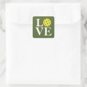 "LOVE" Pickleball Olive Green Vierkante Sticker (Tas)
