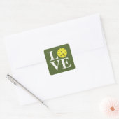 "LOVE" Pickleball Olive Green Vierkante Sticker (Envelop)