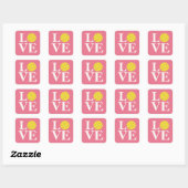 "LOVE" Pickleball Roze Bubblekauwgom Vierkante Sticker (Vel)