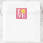 "LOVE" Pickleball Roze Bubblekauwgom Vierkante Sticker (Tas)