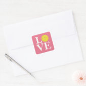 "LOVE" Pickleball Roze Bubblekauwgom Vierkante Sticker (Envelop)