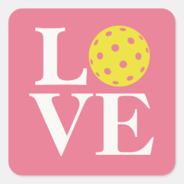 "LOVE" Pickleball Roze Bubblekauwgom Vierkante Sticker