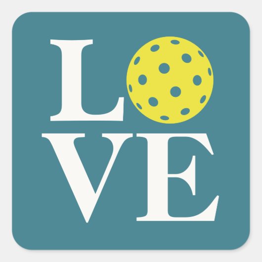 "LOVE" Pickleball Tichelblauw Vierkante Sticker (Voorkant)